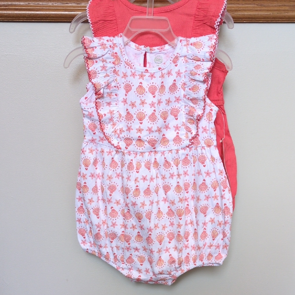 NWT Set 24M Adorable Starfish Shells Baby Girl Romper White Coral Pink 🪸 24 M